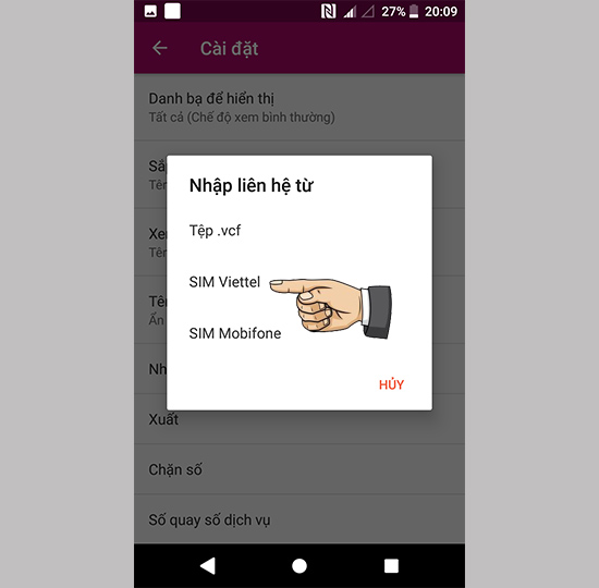 Chọn danh bạ để nhập vào máy